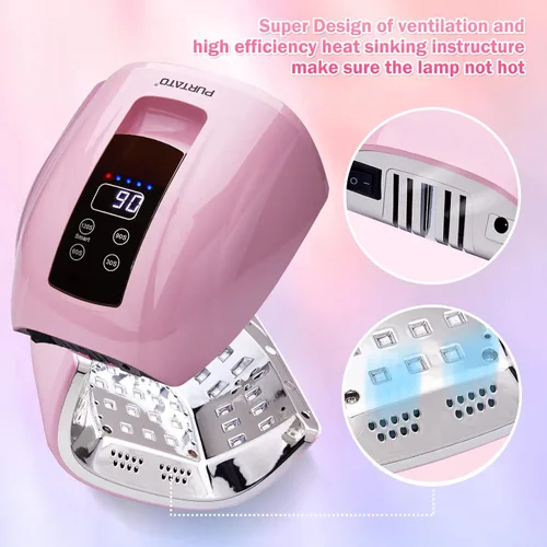 Vista 7 de Purtato Lámpara de uñas profesional recargable LED UV de 90 W, batería de 45 cuentas de lámpara de larga duración, parte inferior de acero