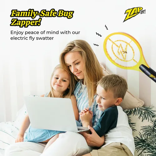 Vista 5 de ZAP IT! - Raqueta matamoscas eléctrica, funciona con baterías (2 baterías AA incluidas), raqueta exterminadora de mosquitos, 3,500 voltios