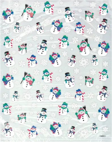 Vista 3 de Bolsas de celofán de plástico grandes de muñeco de nieve multicolor, 4 unidades, perfectas para golosinas, regalos y decoraciones navideñas