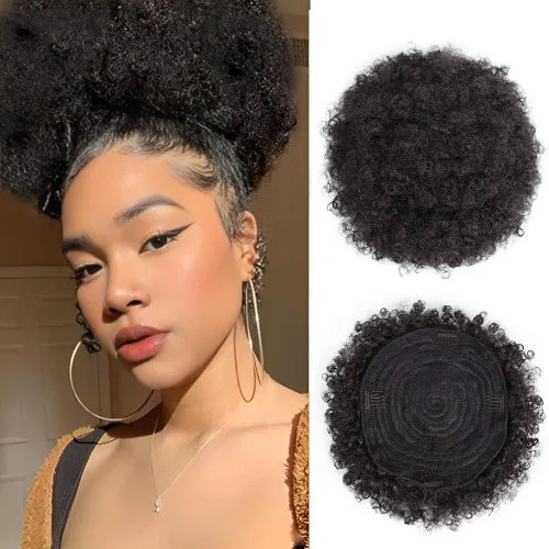 Vista 13 de AISI QUEENS Cola de caballo afro extra grande con cordón para mujeres, gran moño de cabello afro rizado y kinky sintético, postizos de cabello