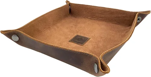 Leather At Home, Catchall grande hecho a mano de cuero de grano completo, marrón bourbon
