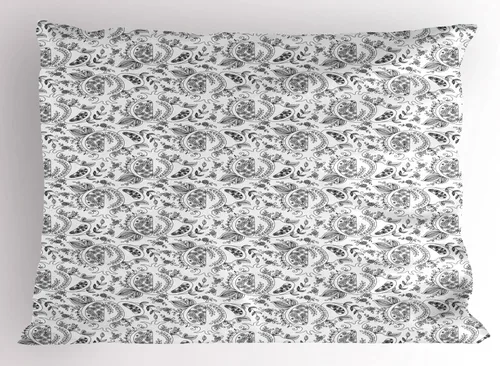Lunarable Oriental Pillow Sham Set of 2, Abundance Prosperity New Year Pomegranate Leaves Flower Ornaments, Quality Microfiber Bedding Item for All