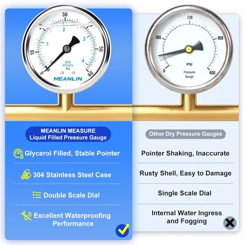 Vista 462 de MEANLIN MEASURE - Vacuómetro de presión de vacío de acero inoxidable, esfera con cara de 2.5 pulgadas, NPT de 1/8 de pulgada, montaje trasero