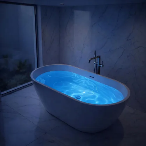 Vista 2 de Bañera Mone de fondo plano acrílico brillante de 59 pulgadas en blanco