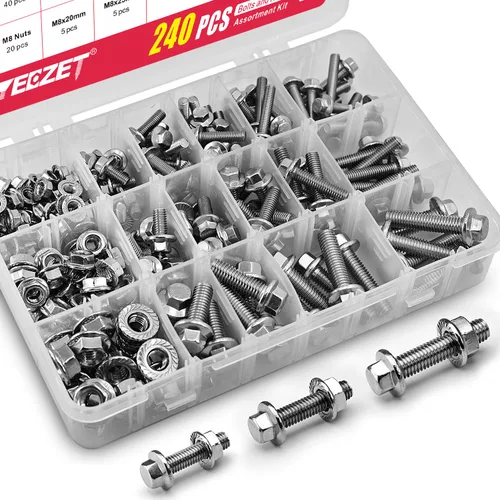 Vista 7 de YEEZET 112 piezas M6 pernos y tuercas de acero inoxidable 304 con cabeza hexagonal y brida de 10 mm, 20 mm, 30 mm, 40 mm, 50 mm