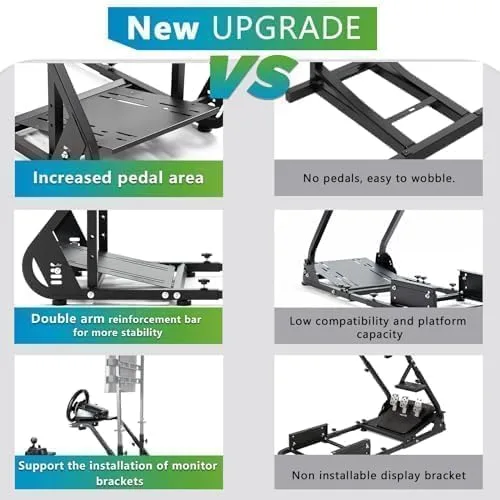 Vista 4 de Hottoby Sim Driving Racing Cockpit with Red Seat Fit for LogitechThrustmasterFanatec G920,G923,G29,G25&T80,Mountable Monitor Stand, Double Arm