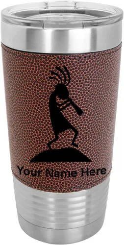 Vista 15 de LaserGram Kokopelli - Vaso aislado al vacío de 20 onzas, grabado personalizado incluido (piel sintética, gris)