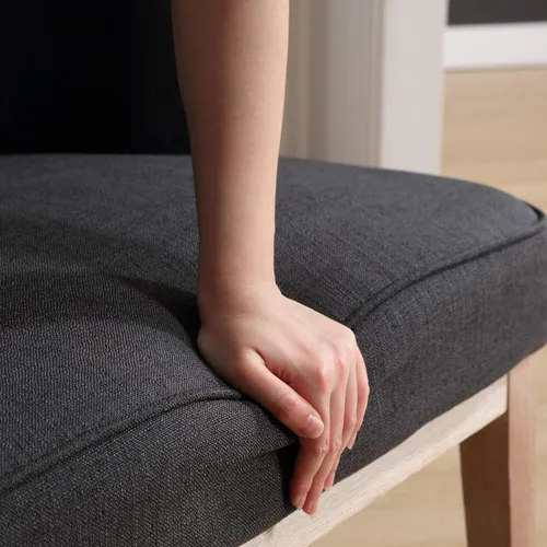 Vista 4 de Sillas decorativas de barril, sillas decorativas de lino, sillas laterales modernas tapizadas para sofá individual con patas de madera, cómodas