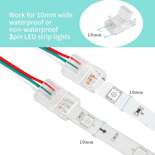 Vista 2 de HOMELYLIFE Paquete de 20 conectores de tira LED de 3 pines sin soldadura con cable de extensión de 16.4 pies, 3 conductores para tiras de luces LED