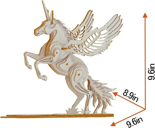 Vista 4 de Rompecabezas de madera 3D con grabado láser de animales, kit de construcción seguro para adultos, modelos mecánicos 3D de unicornio