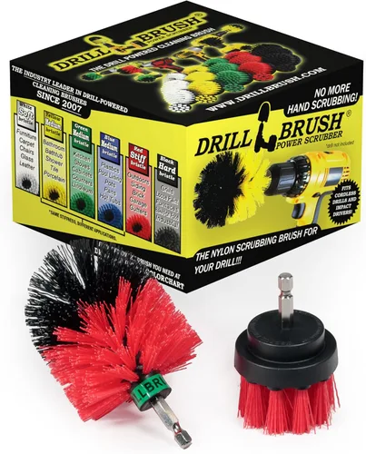 2 cepillos de limpieza rotativos de cerdas rígidas rojas de tamaño mini para limpiar revestimientos, ladrillos, piedras, chimeneas, cubiertas, Rojo