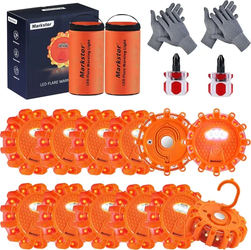 Paquete de 12 luces LED de carretera impermeables para carretera, kit de luces de emergencia para automóviles, camiones, barcos con gancho, luces