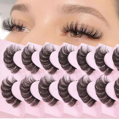 Vista 4 de Losha Pestañas postizas rusas rizadas DD a las que les gustan las extensiones de pestañas, paquete de 10 pares de pestañas postizas suaves (D03)