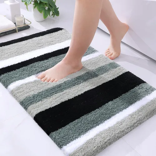 Vista 12 de Buganda - Alfombras de baño de microfibra con rayas, extra gruesas, suaves y peludas, absorbentes, lavables a máquina, para baño, bañera y ducha