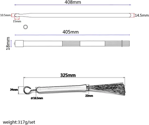 Vista 7 de Juego de cepillos para baquetas, 1 par de baquetas de madera de arce clásica 5A, 1 par de cepillos retráctiles de alambre de tambor y 1 par de Negro
