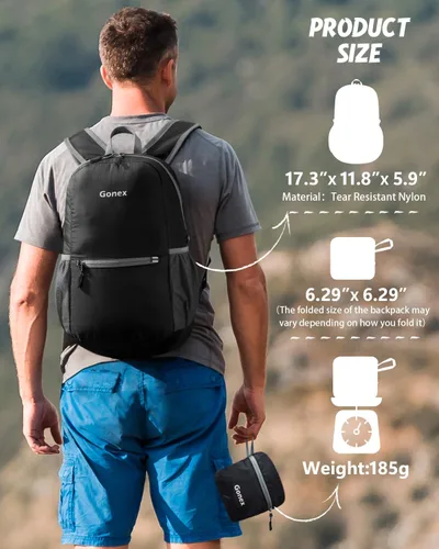 Vista 5 de Gonex Mochila Ultraligera Plegable de 20L, Práctica, Plegable para Camping, Viajes al Aire Libre, Ciclismo, Mochila Escolar