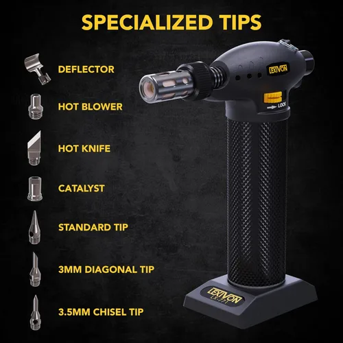 Vista 3 de LEXIVON Kit multifunción de antorcha de butano Estación de soldadura de autoencendido, prémium, con llama ajustable Grado Profesional