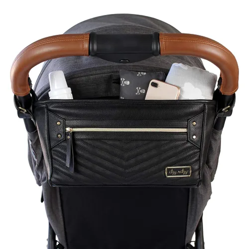 Vista 9 de Itzy Ritzy Carrito ajustable para cochecito y bolsa organizadora con bolsillo frontal con cremallera, 2 bolsillos interiores integrados y correas
