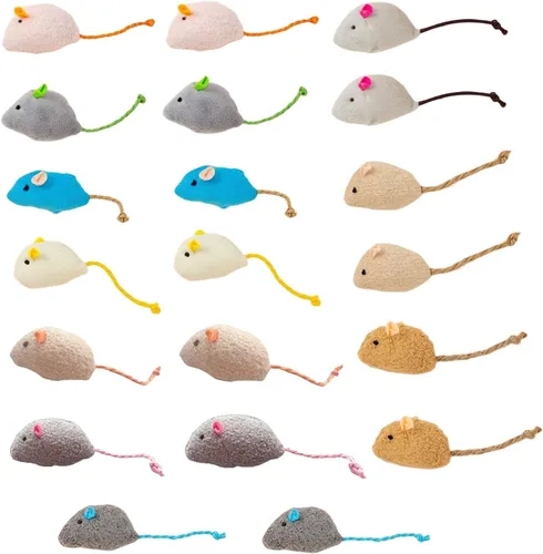 Paquete de 20 juguetes de ratón de hierba gatera – Colores surtidos, ratones de peluche con hierba gatera, juguetes interactivos para gatos de