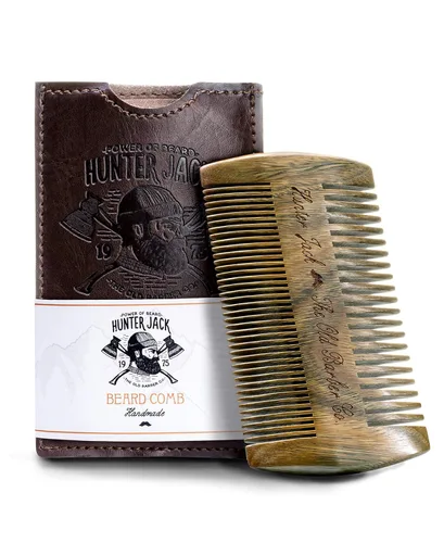 Peine de madera de sándalo para barba para hombres, peine de madera natural con dientes dobles finos y gruesos, peine para bigote antiestático, sin