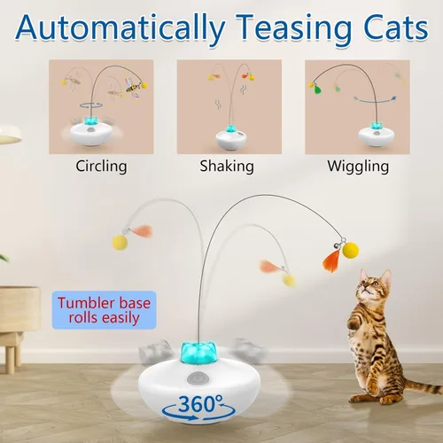 Vista 3 de Oxawo Juguete interactivo para gatos, vaso de ejercicio recargable para gatos de interior, juego de mariposa giratoria, gatito de burlas, varita