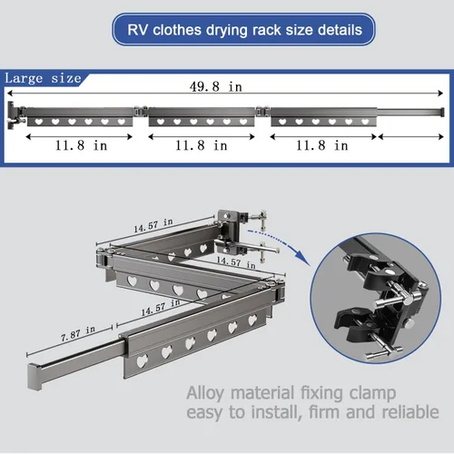 Vista 3 de Estante de secado de ropa para caravana, extensible hasta 50 pulgadas, estante de secado de ropa adecuado para RV, camping y varios entornos