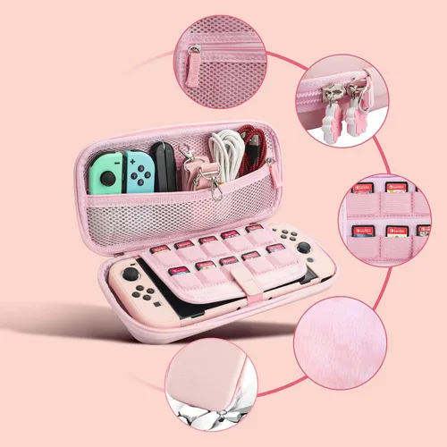 Vista 2 de 9 in 1 Carrying Case for Nintendo Switch OLED, GLDRAM Cute Accessories Kit with Travel Case, Hard PC Cover, Glass Screen Protector, Thumb Grip Caps