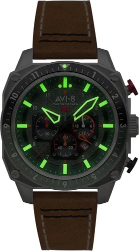 Vista 56 de AVI-8 Hawker Hunter AV-4100 - Reloj de cuarzo japonés para hombre con esfera de 1.693 in con correa de cuero