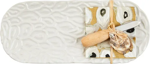 Mud Pie Oyster Hostess Set, bandeja 6" x 14 1/2" | cuchillo 6" | servilletas 5" x 5", BLANCO