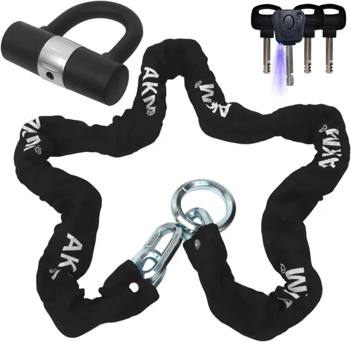 Vista 15 de Candado antirrobo AKM para bicicleta de 3 pies/90 cm de largo, candado de cadena resistente de 10 mm de espesor con 4 llaves, seguridad de 16 mm