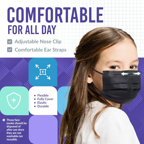Vista 3 de Medtecs - Mascarilla desechable cómoda y transpirable de 3 capas, 2 tamaños infantil y juvenil, gran opción de protección y salud, 50