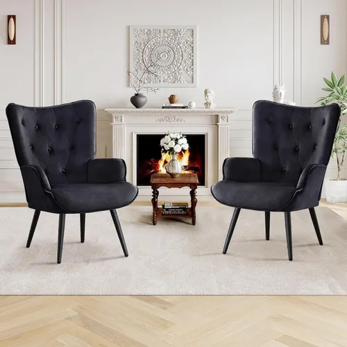 Vista 15 de Furniliving Silla de Acento de Terciopelo Moderna Tapizada Sillón Lateral con Patas Cónicas Sillas de Sofá con Respaldo Alto Acolchadas con Botones