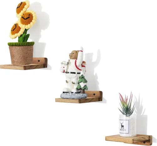 Vista 29 de Estantes flotantes pequeños, repisas de exhibición, juego de 6 mini estantes, estante de madera rústica para dormitorio, sala de estar, cocina