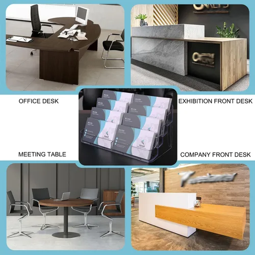 Vista 6 de Tarjetero acrílico de 8 bolsillos para escritorio, soporte transparente, pantalla de tarjetas de visita de plástico para exposición, hogar y oficina