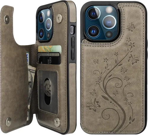 Vista 9 de Vaburs Funda tipo cartera para iPhone 14 Pro, tarjetero con diseño de Azul