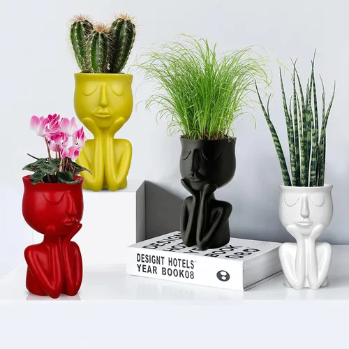 Vista 5 de Maceta de resina con forma de persona, maceta de 6 pulgadas, pequeños jarrones de flores con forma de humano, macetas para suculentas, decoración