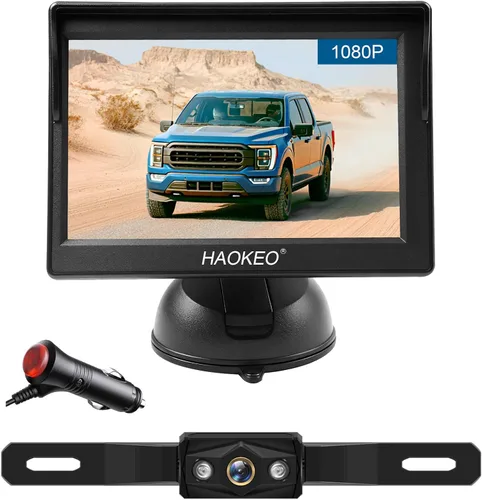 Cámara de respaldo para camión de 5 pulgadas 1080P Kit de monitor de visión trasera delantera y trasera, visión nocturna a color automático, Plug &