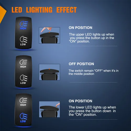 Vista 3 de Nilight Interruptor basculante de luces de alto y bajo alcance, interruptor de palanca de encendido/apagado/encendido DPDT de 7 pines, cables