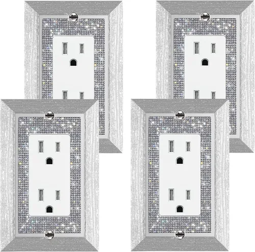 Vista 24 de 4 Piezas Cubiertas de Tomacorriente con Diamantes de Imitación Plateados Brillantes Placa de Pared 1 Gang Toggle Cubierta de Interruptor de Luz