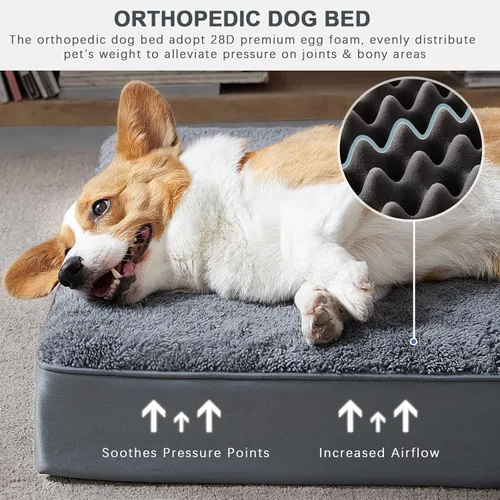 Vista 2 de MIHIKK Camas ortopédicas impermeables para perros pequeños, cama ortopédica para jaula con funda extraíble lavable, alfombrilla de espuma para Gris