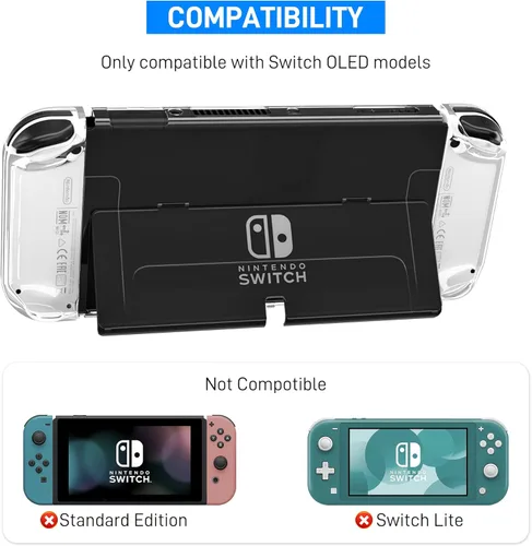Vista 6 de RHOTALL Transparent Case for Nintendo Switch OLED, Clear Dockable Shell Compatible with Switch OLED and Joycon Controller, Comfort Grip Case with
