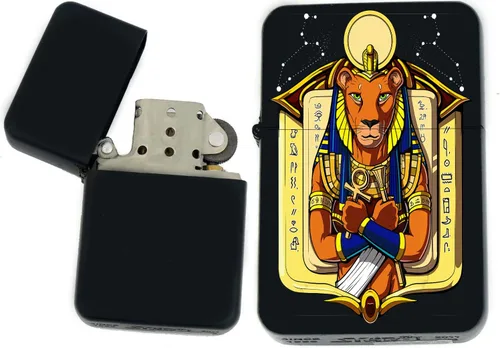 Vista 33 de Faraón, egipcio, tutankamón, cleopatra, ojo de Horus, pirámides-Ankh, leona-diosa única coleccionable s Infinity negro mate encendedores a prueba