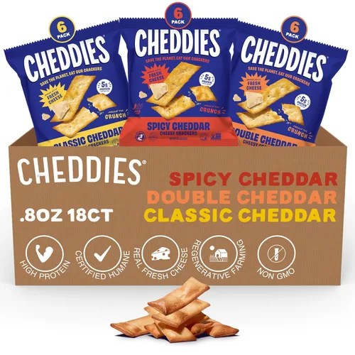 Vista 15 de Cheddies, Galletas de queso cheddar 100% naturales con proteína, queso cheddar, 4.2 onzas, 6g de proteína, bajas en carbohidratos