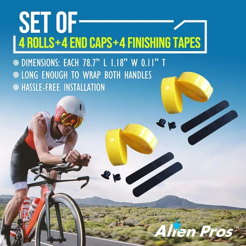 Vista 4 de ALIEN PROS Juego de 6 cintas de manillar de bicicleta amarilla y verde Bianchi EVA – Envuelve tu bicicleta para un paseo cómodo y impresionante