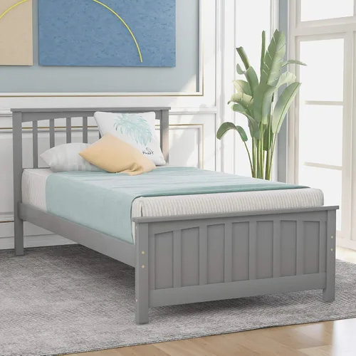 Vista 3 de CITYLIGHT Marco de cama individual para niños, marco de cama de plataforma de madera tamaño individual con cabecero y estribo, cama individual