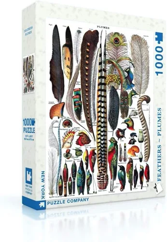 Vista 2 de New York Puzzle Company - Vintage Images Feathers - 1000 Piece Jigsaw Puzzle