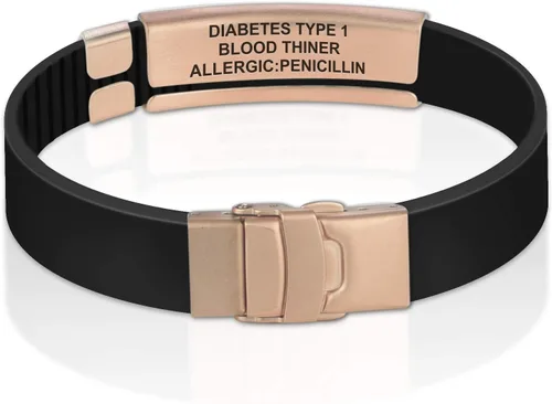 Vista 157 de Divoti Pulsera de identificación de alerta médica grabada personalizada, grabado láser de doble cara, pulsera de silicona, cierre de seguridad