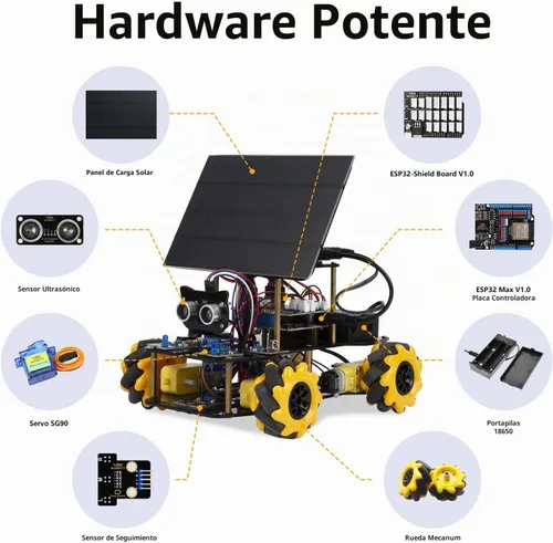 Vista 3 de ACEBOTT Kit de automóvil inteligente de energía solar, automóvil de control remoto 4WD compatible con Arduino IDE, proyecto de programación
