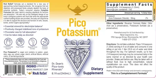 Vista 3 de RnA ReSet Pico Potassium - Suplemento líquido de potasio para alta absorción, 8.1 onzas líquidas (paquete de 1) certificado NSF, salud cardíaca