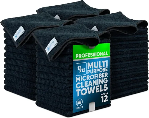 Vista 16 de Paños de limpieza de microfibra Pro multisuperficie de 12 x 12 pulgadas Negro - Paquete de 12 Toallas de microfibra premium para limpiar vidrio